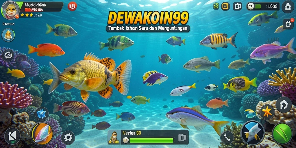 Gameplay seru Tembak Ikan di DEWAKOIN99 dengan berbagai jenis ikan.