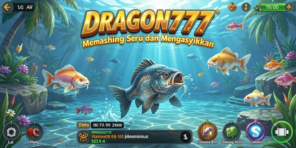 Tampilan gameplay DRAGON777 yang menampilkan berbagai jenis ikan di lautan.