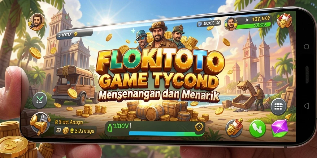 Tangkapan layar gamplay FLOKITOTO menampilkan manajemen bisnis yang mendebarkan.
