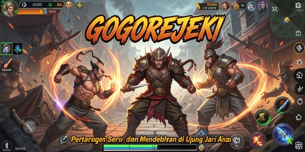 Screenshot aksi pertarungan intens di GOGOREJEKI dengan grafis menawan.
