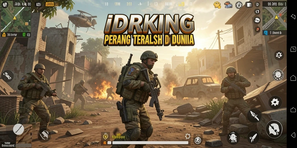 Screenshot utama IDRKING menampilkan aksi intense di medan pertempuran.