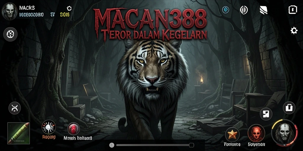 Tampilan gameplay menegangkan dari MACAN388 saat menjelajahi ruangan gelap.