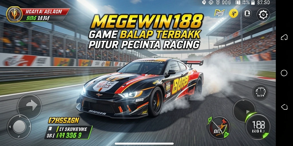 Tampilan gameplay seru dari MEGEWIN188 saat balapan.