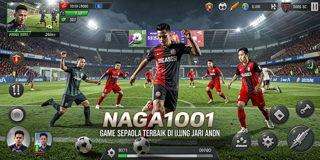 Tampilan gameplay NAGA1001 dengan aksi sepak bola yang mendebarkan.