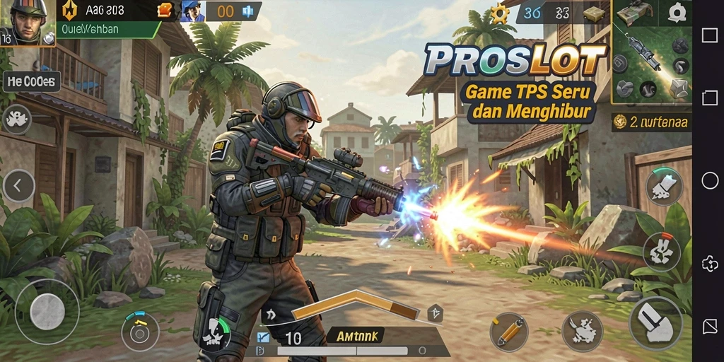 Screenshot utama PROSLOT menampilkan aksi tembak-menembak yang mendebarkan.