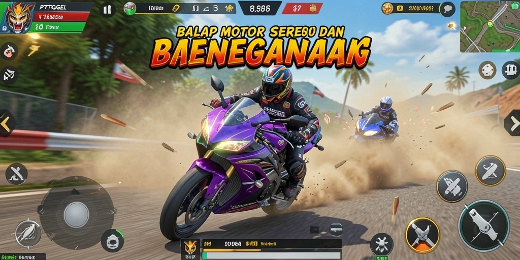 Screenshot gameplay PTTOGEL yang menampilkan aksi balapan motor yang seru.