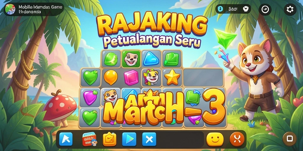 Screenshot gameplay RAJAKING menampilkan kombinasi permata berwarna-warni.