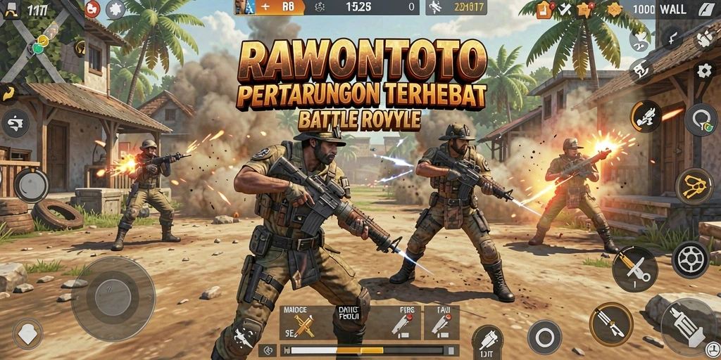 Tangkapan layar menunjukkan aksi selagi pemain bertarung di arena RAWONTOTO.