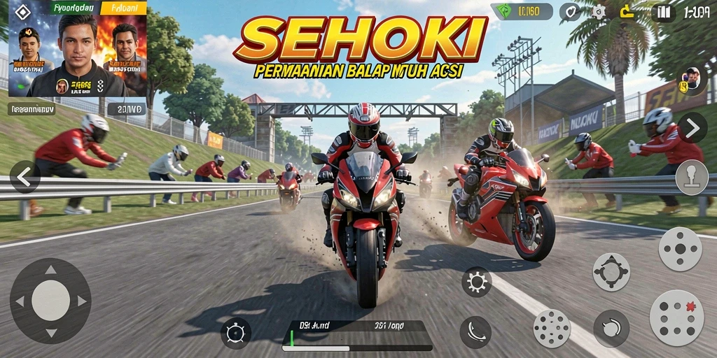 Screenshot gameplay SEHOKI menampilkan momen balap yang mendebarkan.