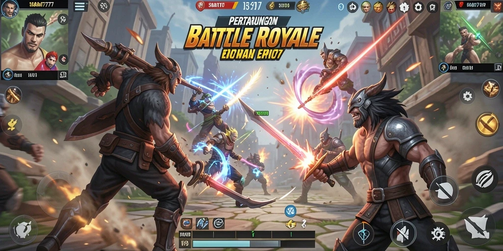 Tampilan gameplay SOBAT777 dengan aksi Battle Royale yang mendebarkan.