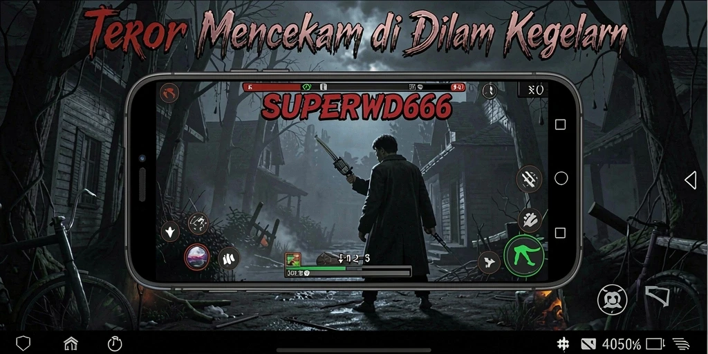 Screenshot gameplay SUPERWD666 menampilkan suasana kegelapan yang mencekam.