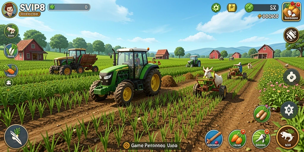 Tampilan gameplay SVIP8 yang penuh warna dan dinamis saat bertani.