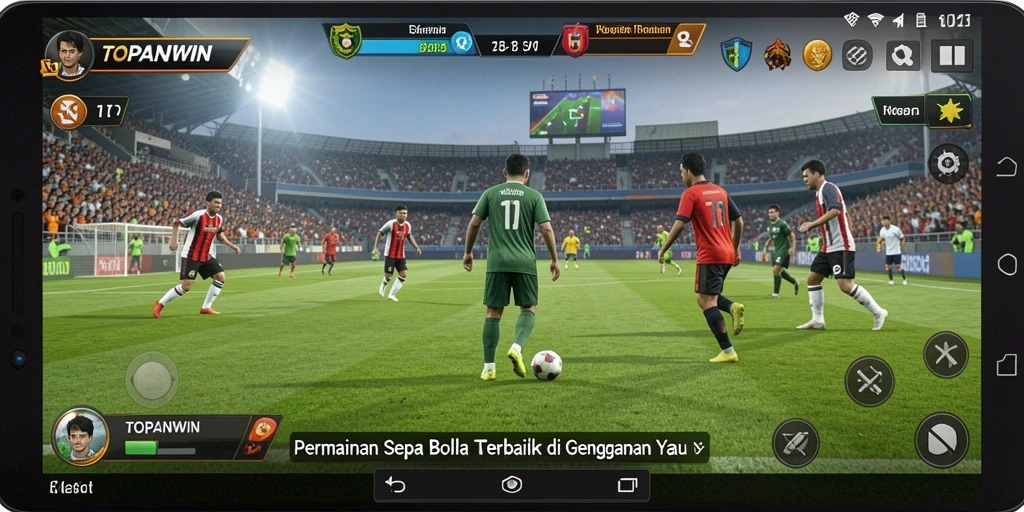 Screenshot menunjukkan aksi mendebarkan dari permainan sepak bola TOPANWIN.